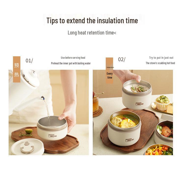 Многослойный ланч-бокс из нержавеющей стали 304 с суповой миской - Портативный и с термоизоляцией