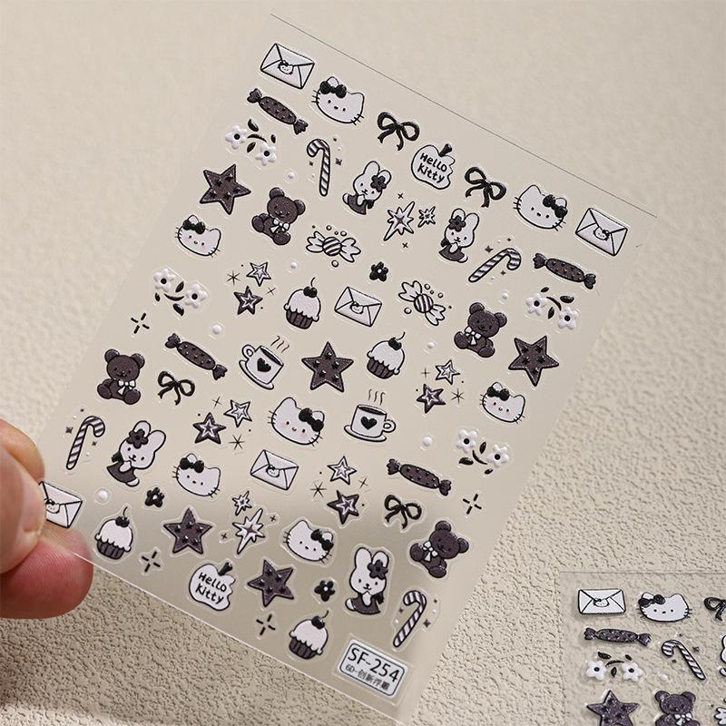 Рельефные 3D Наклейки для Ногтей Hello Kitty и Медвежонок