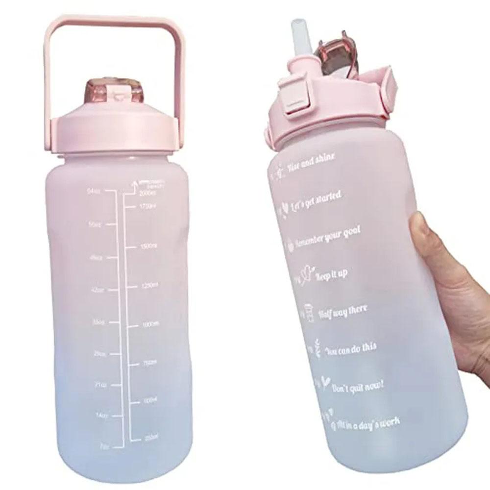 Спортивные бутылки для воды большой емкости 2000 мл из пищевого пластика без содержания бисфенола А, герметичные, портативные, с маркером времени для кемпинга и фитнеса на открытом воздухе.