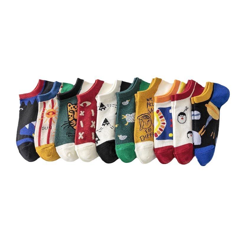 Набор мужских носков 10 пар Мультяшные Модные Универсальные Повседневные Носки-подследники Тонкие С низкой посадкой Удобные Дышащие Хлопковые носки