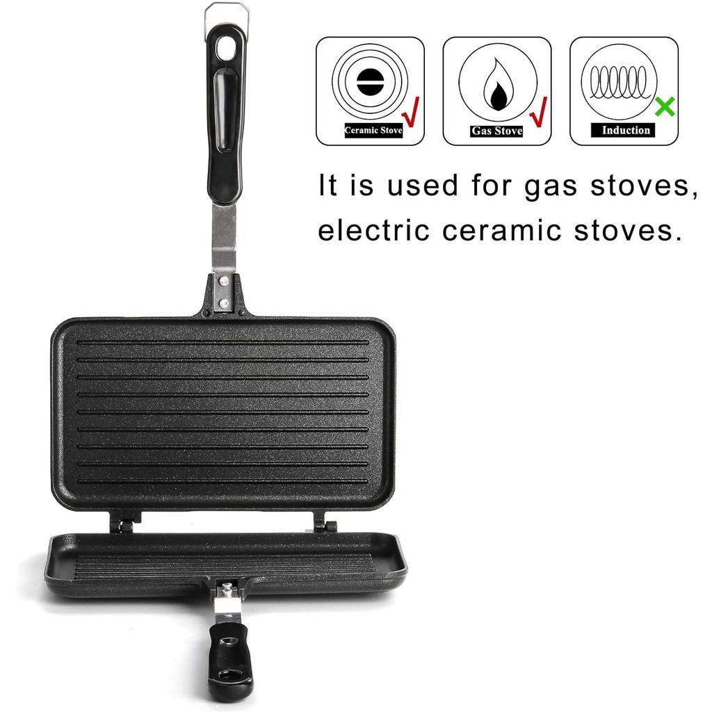 Sandwich Maker, Non-stick Grill Panini Maker Pan with Handle, Stovetop Toasted Aluminum Flip Pan