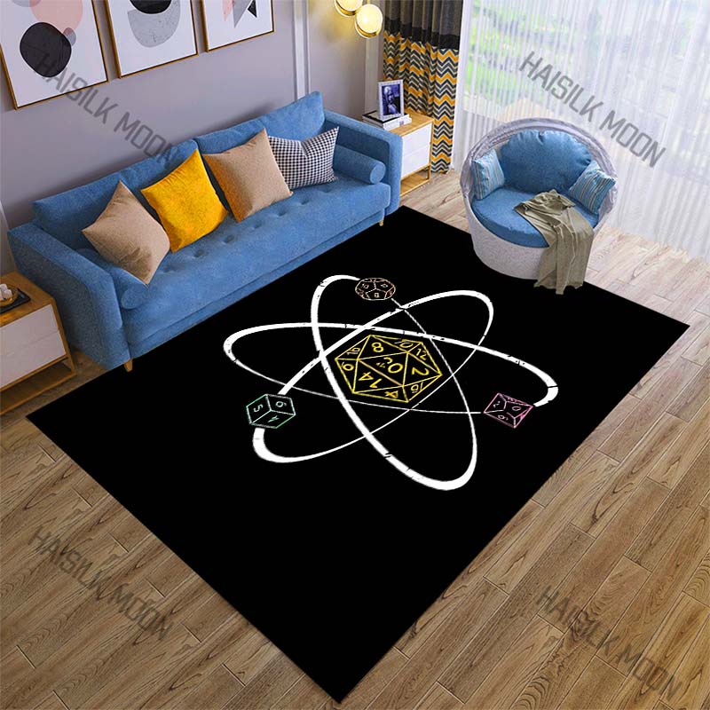 Atomic orbits polyhedral dice central motif Carpet for Living Room Bedroom Sofa Home Decor Rus Non-slip Floor Mat Luxury Gift