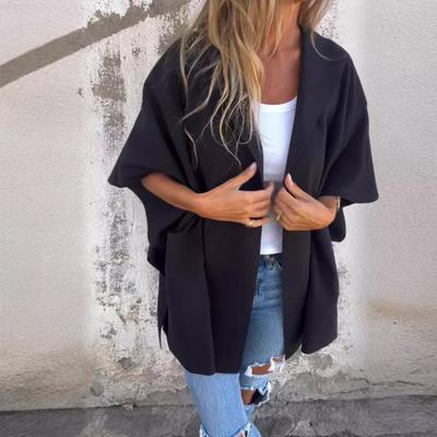 Женская куртка в стиле плаща с капюшоном и карманами, однотонная, открытая строчка, свободная, термобелье с рукавами три четверти для пешего туризма