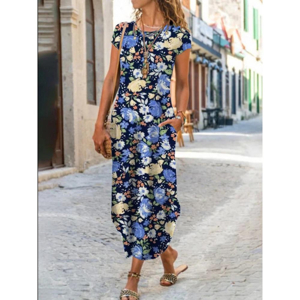 JPNTKY Women's Fashion Summer Spring Short Sleeve O-Neck Casual Dresses