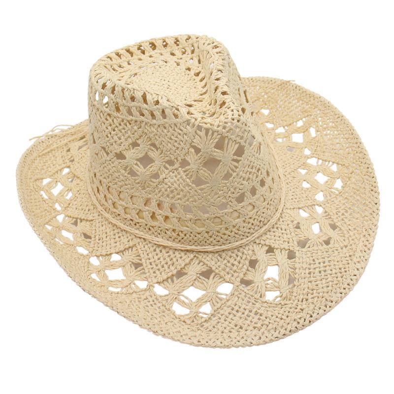Rolled Beach Hat Western Cowboy Hat Hollow Sun Hat Straw Hat Ins Wind Jazz Hat Men and Women