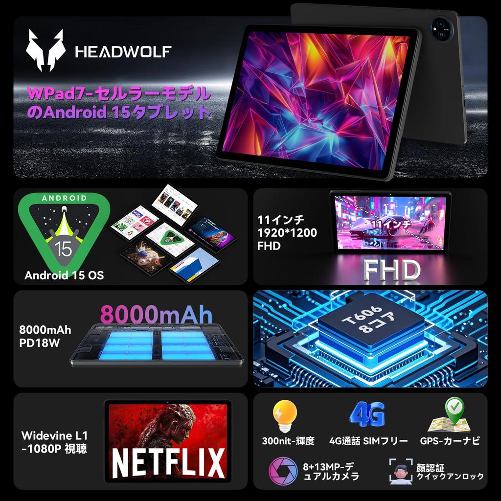 10 inches or larger Android WPad7 Android 15 Widevine L1 CPU 14GB 128GB 8000mAh SIM 4G Face recognition Wireless projection Hall switch Tablet