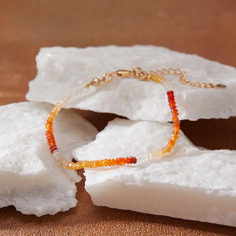 Natural Gemstone Fire Opal Colored Treasure Beaded Necklace Women'S Set S925 Sterling Silver Xiaohongshu Earrings Collarbone Chain