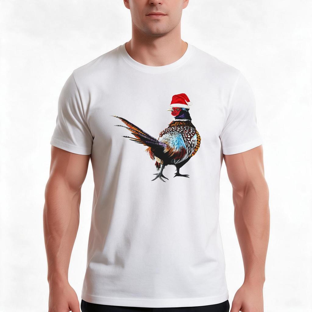 Christmas Pheasant with Christmas hat Festive pheasants game birdChristmas Pheasant art TShirt Summer Casual Cotton Tee