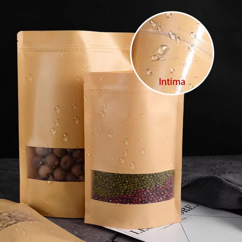 50pcs with Window Kraft Paper Self Sealing Bags Stand Up Food Storage Pouch  Business