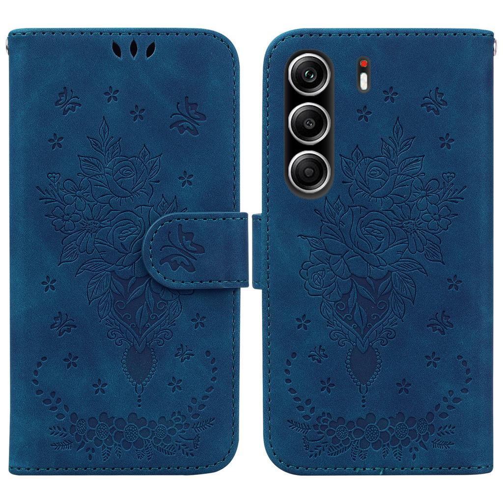 For TECNO Camon 40 Pro 5G/4G Case Butterfly Flower Imprint PU Leather Wallet Phone Cover with Strap