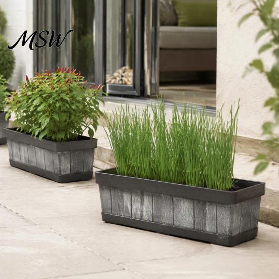 Indoor Outdoor Rectangular Planter Boxes 18 Inch Box, Imitation Wood Grain Window Box Planter, Plastic Vegetables Decorative Planters for Patio Porch