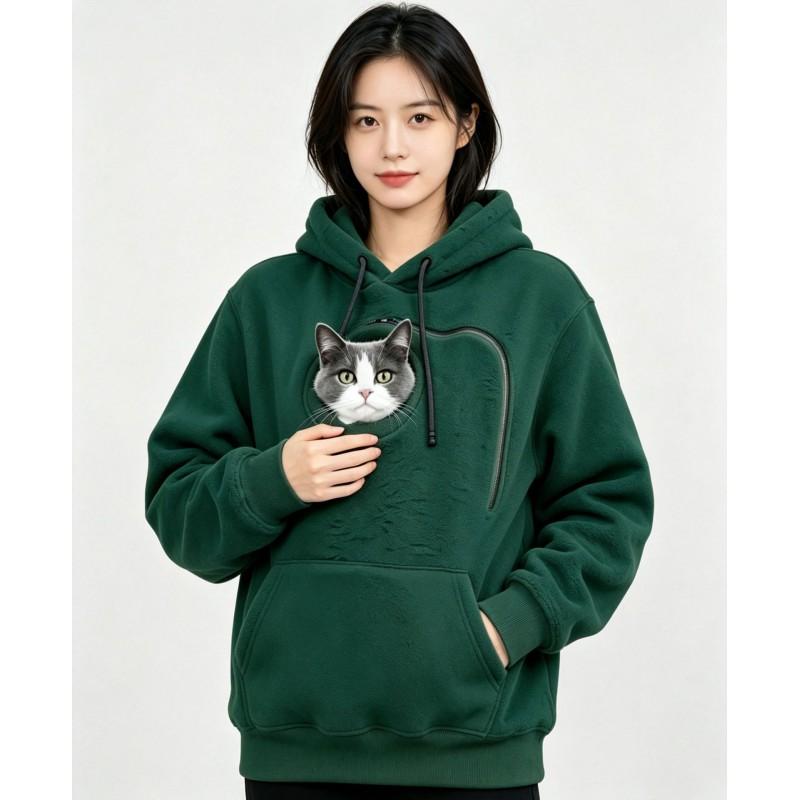 Womens Hooded Fleece Pet Carrier Sweatshirt Loose Fit Long Sleeve Streetwear Winter