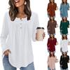 Fashionable Women's Long-sleeved Shirt  Fashion Round Neck Casual Pleated Button Top T-shirt