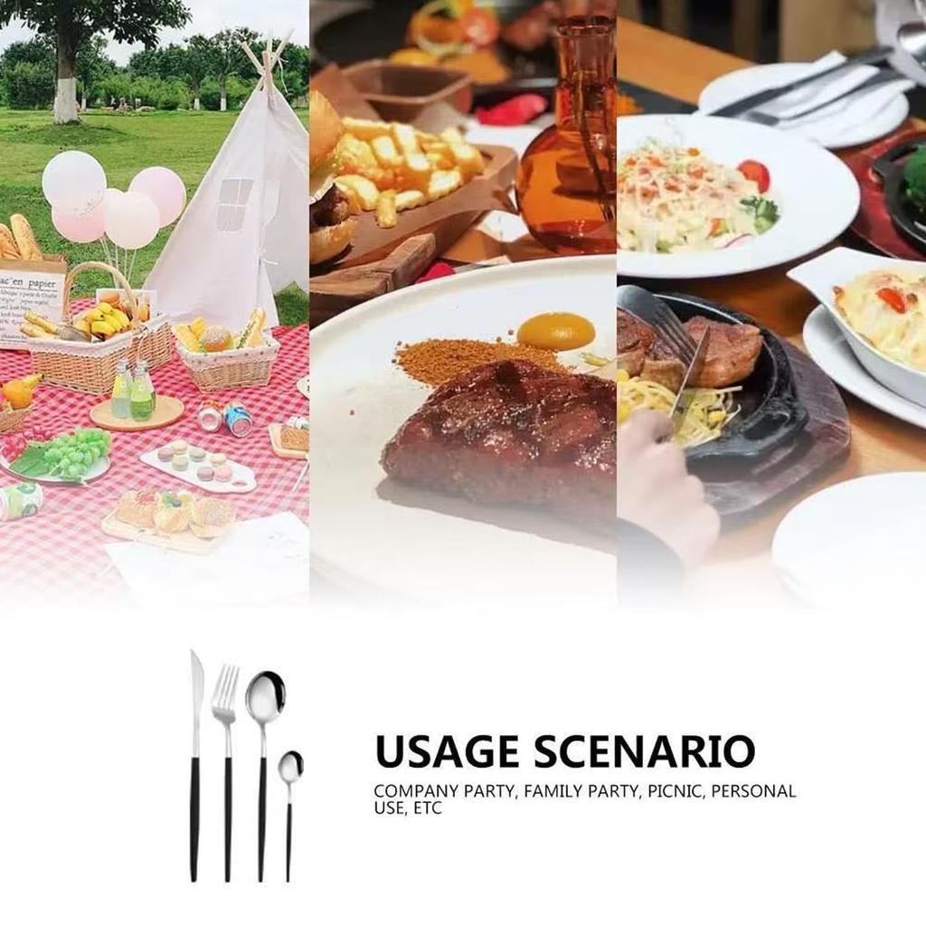 MGOXO Cutlery Set Scandinavian Style 30 Pieces Spoon Fork Set Dinnerware Set Knife Gold Plate Set Franc Franc Stainless Steel Spoon Fork Lunch Box