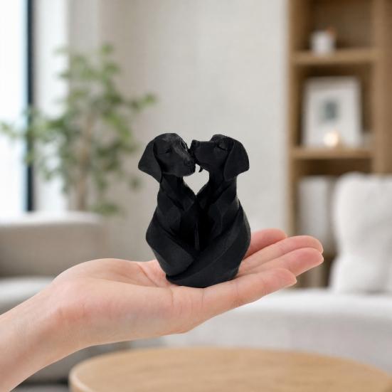 3D Printed Geometric Labrador Couple Statue Figurine Cuddling