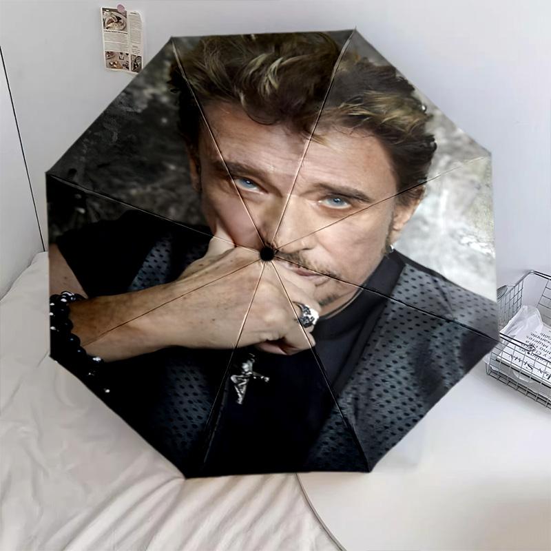 1 шт. Автоматический зонт Johnny Hallyday - Подходящий для путешествий, улицы, портативный зонт, Подарок на день рождения, Ежедневные принадлежности