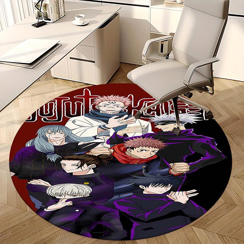 1pc Anime Jujutsu Kaisen Round Carpet  Office Chair Mat, AntiSlip Rug for Anime Lovers, Perfect Gift for Anime Fans, Suitable for Home Decor