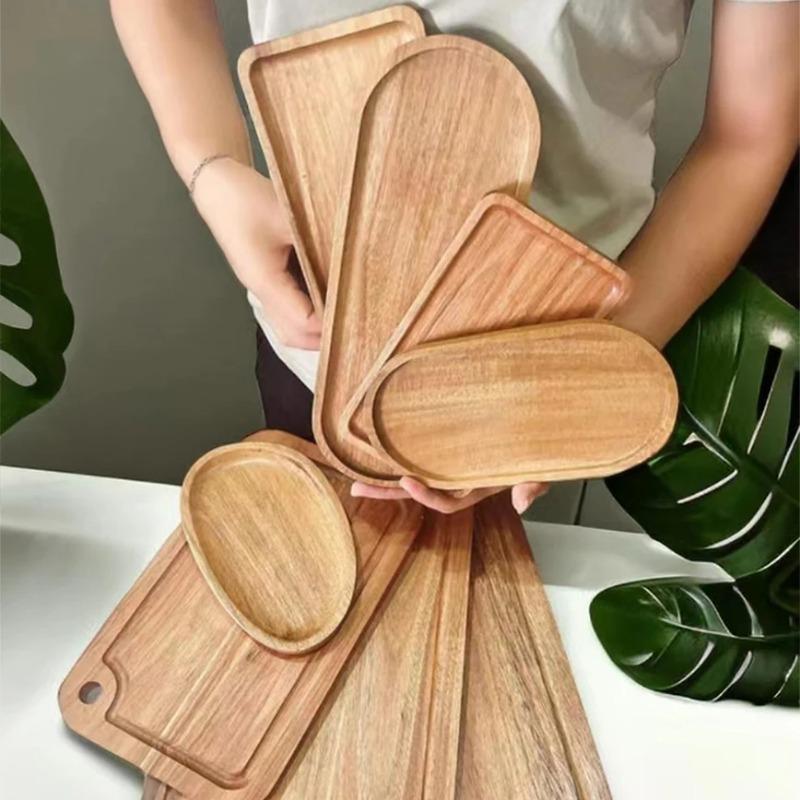 Посуда Поднос для еды из массива дерева Круглый Прямоугольный Десертная тарелка Японский стиль Деревянная тарелка для закусок Фрукты Чай Блюдце Паллета Кухонный инвентарь