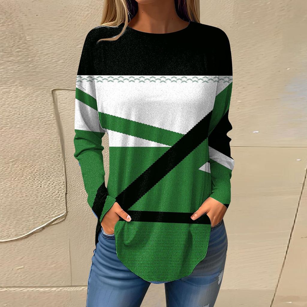 Tee Shirts For Women Fall Casual Long Sleeve Shirts Sweatshirt Geometric Printing Top Pullover