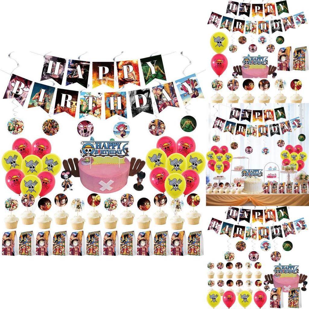 Piece Anime One Themed Birthday Party Decor Supplies Suit Banner Topper Balloon