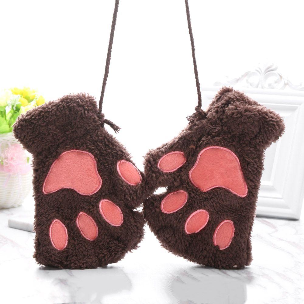 14Colors Fashion Fluffy Warm Lovely Bear Cat Paw Plush Fingerless Gloves
