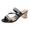 Summer New Rhinestone Mid Heel Womens Sandals Fashionable And Versatile Open Toed One-Piece Slippers High Heels Large Size 35-43