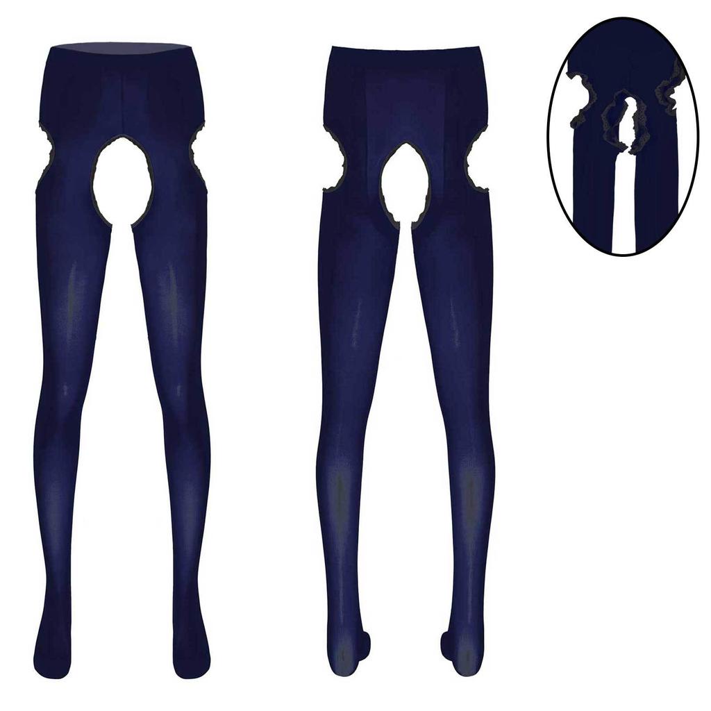 Мужские колготки с кружевной отделкой, длинные брюки с открытой промежностью, колготки, леггинсы