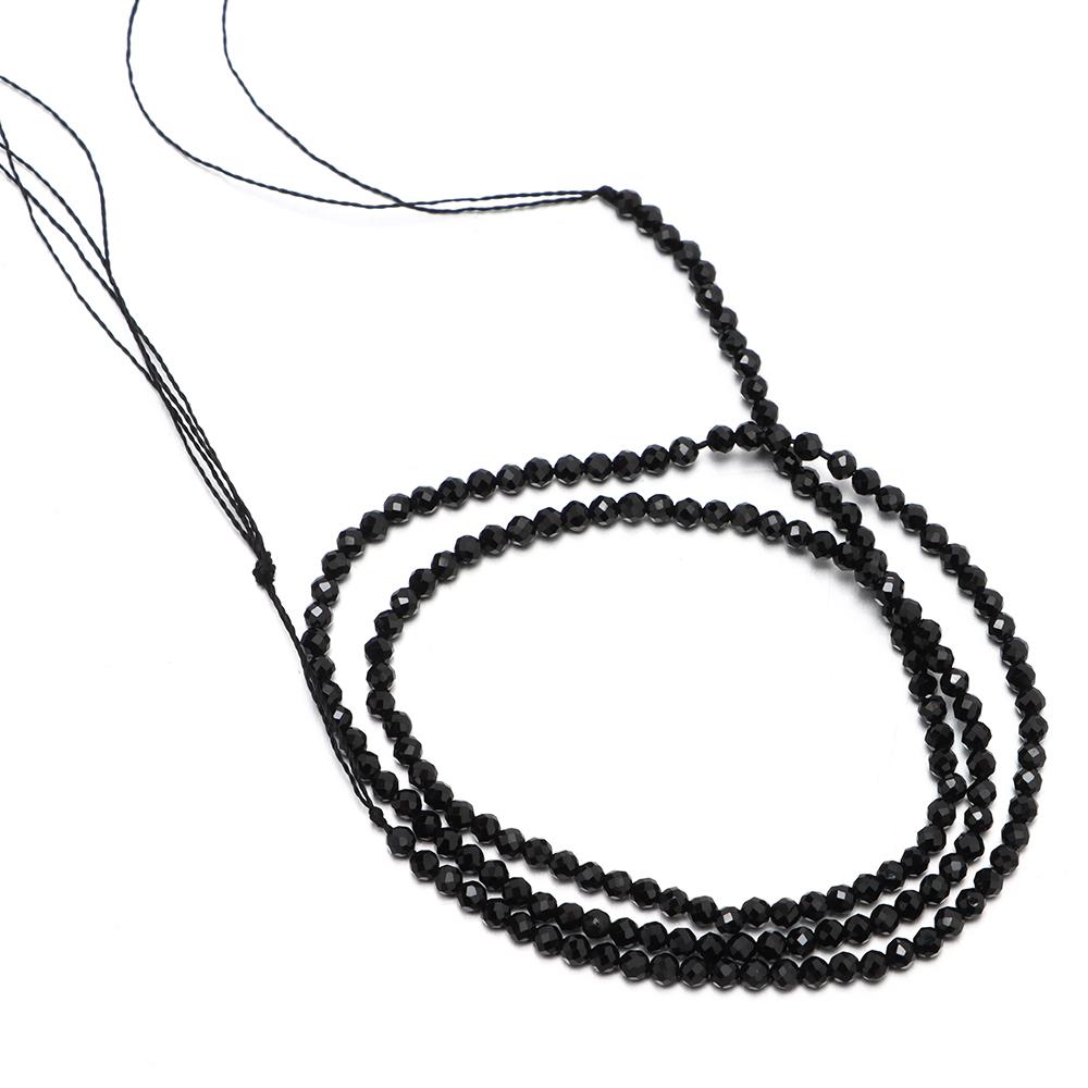 Черные Натуральные Камни 2мм Гранированные Круглые Свободные Бусины DIY Изготовление Ювелирных Изделий Черные Бусины Ожерелье