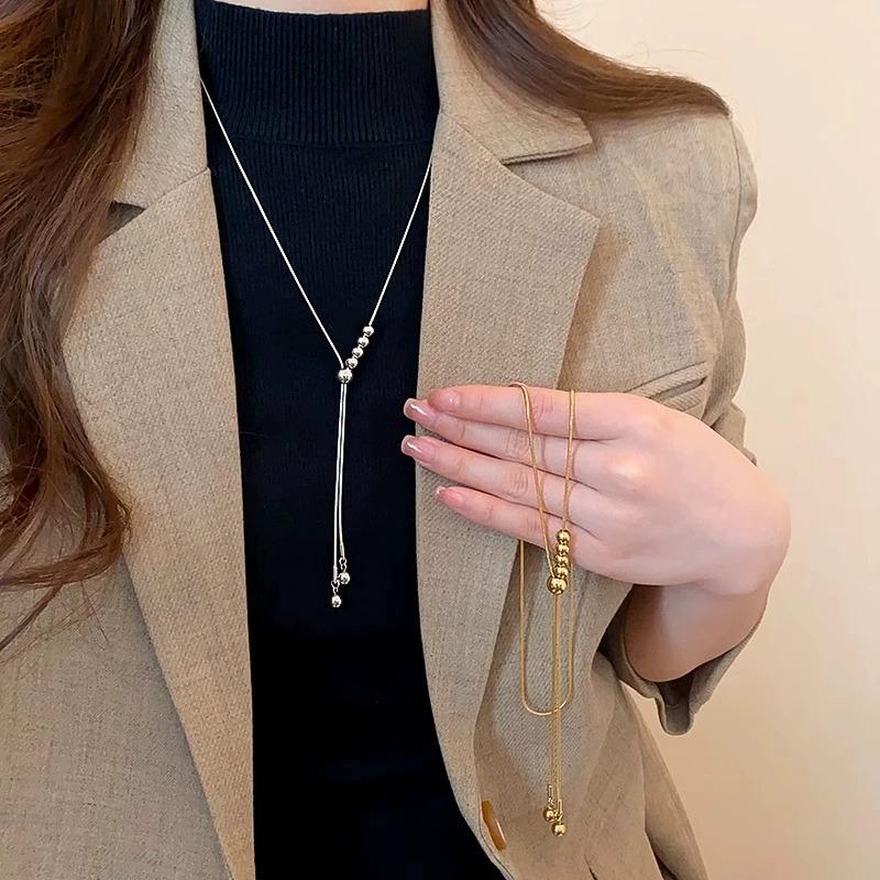 Металлические шарики с бусинами Подвески Ожерелья для Женщин Дам Темперамент Тонкие Цепочки Регулируемые Вытягивающиеся Ожерелья Ювелирные Аксессуары