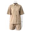 European and American linen shirt short suit solid color women's summer casual suit two-piece set foreign high-end women's clothing