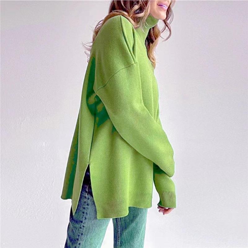 Женский осенне-зимний свободный вязаный свитер с высоким воротником