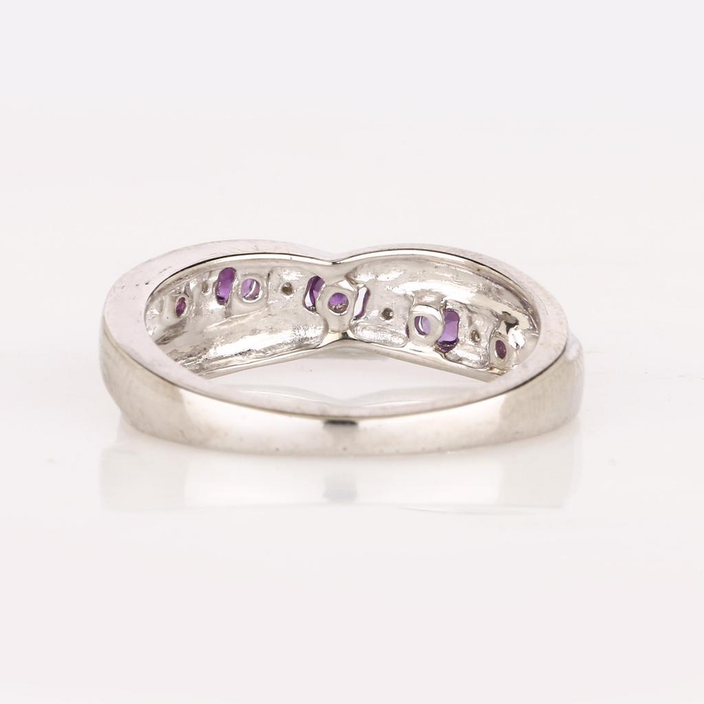 925 Sterling Silver Rhodium Ring Swiss Blue Topaz African Amethyst Blue Sapphire with White Diamond Accent Elegant Women Jewelry