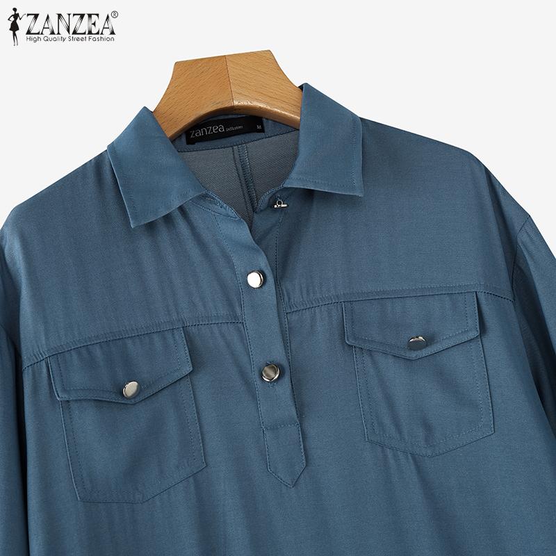 ZANZEA Женское повседневное платье-рубашка свободного кроя с отложным воротником и рукавом 3/4