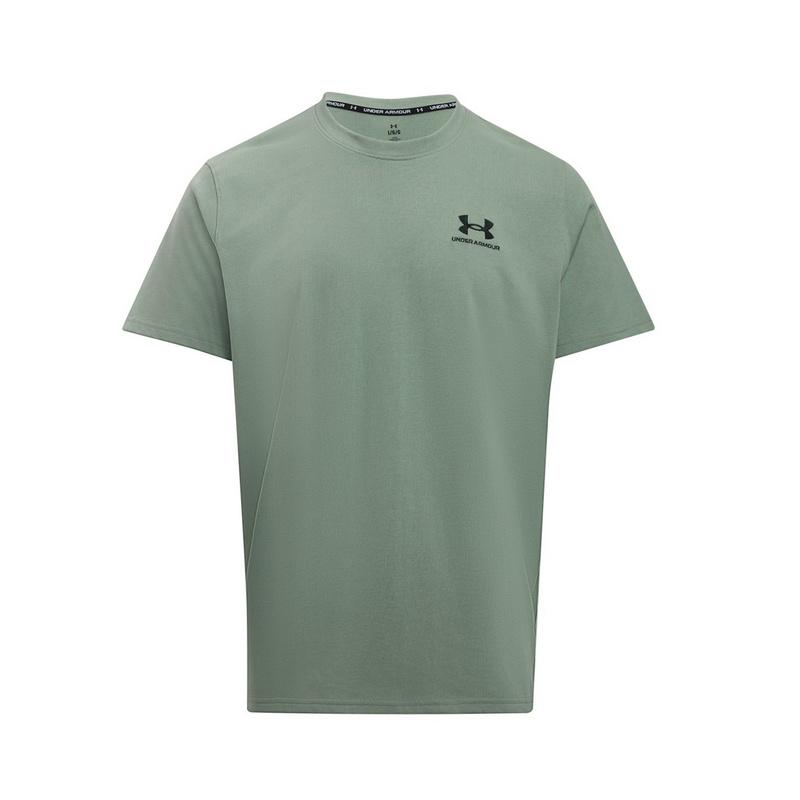 Under Armour Вышитая Тяжелая Удобная Однотонная Простая Модная Футболка с Логотипом Универсальная с Коротким Рукавом Мужские Футболки Синяя 1373997-348