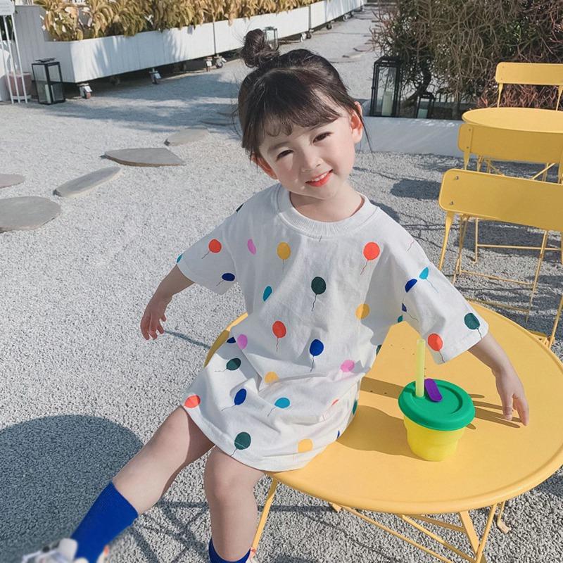 Детское платье-футболка с принтом в горошек Платье-рубашка с короткими рукавами