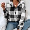 Осенне-зимний женский модный фланелевой клетчатый свитер с полуоткрытым воротником и пряжкой для ногтей, плюшевый свитер с капюшоном