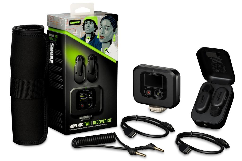 Shure MoveMic Two Kit Комплект приемников 2 беспроводных микрофона с контактами 1 приемник Совместимость с iPhone Android Смартфон Камера ПК Mac Professional