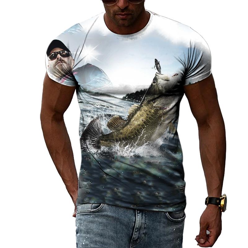 Футболка с 3D принтом для рыбалки, летняя мужская уличная крутая одежда с круглым вырезом, повседневные красивые топы с короткими рукавами в стиле хип-хоп