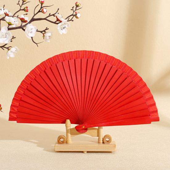 Solid Color Wooden Folding Fan Portable Summer Handheld Cooling Fan Decoration Dance Performance Props Party Costume Accessories