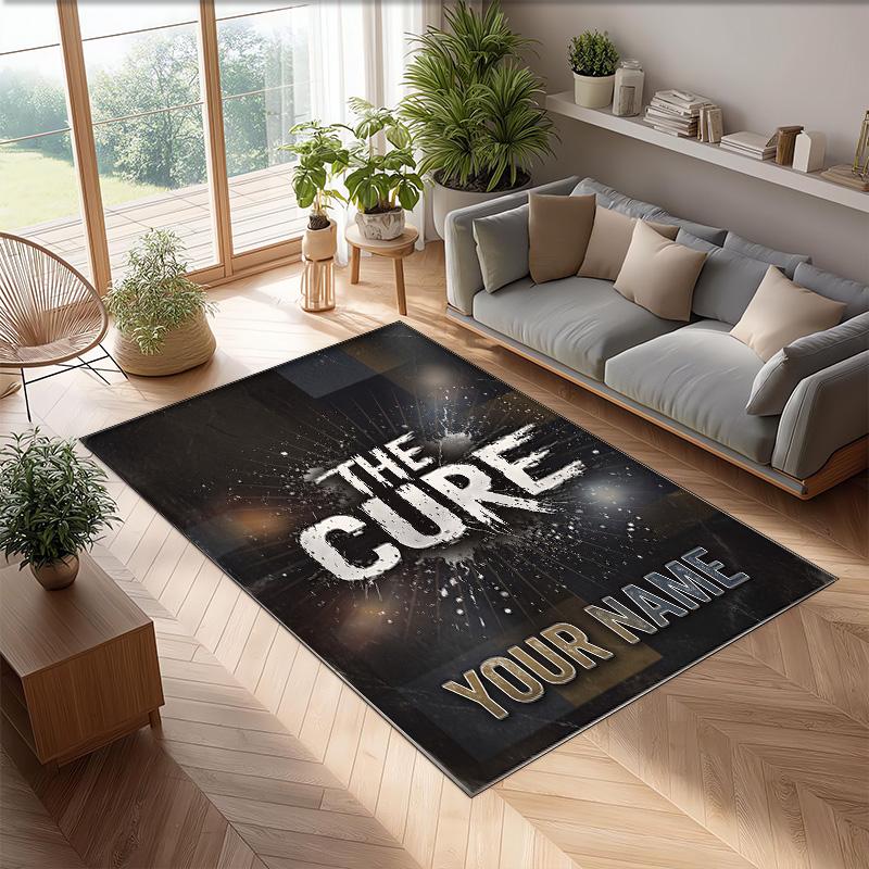The Cure Crystal Velvet Rug, Custom Name Text Personalized Non‑Slip Floor Mat for Home Decor Gift