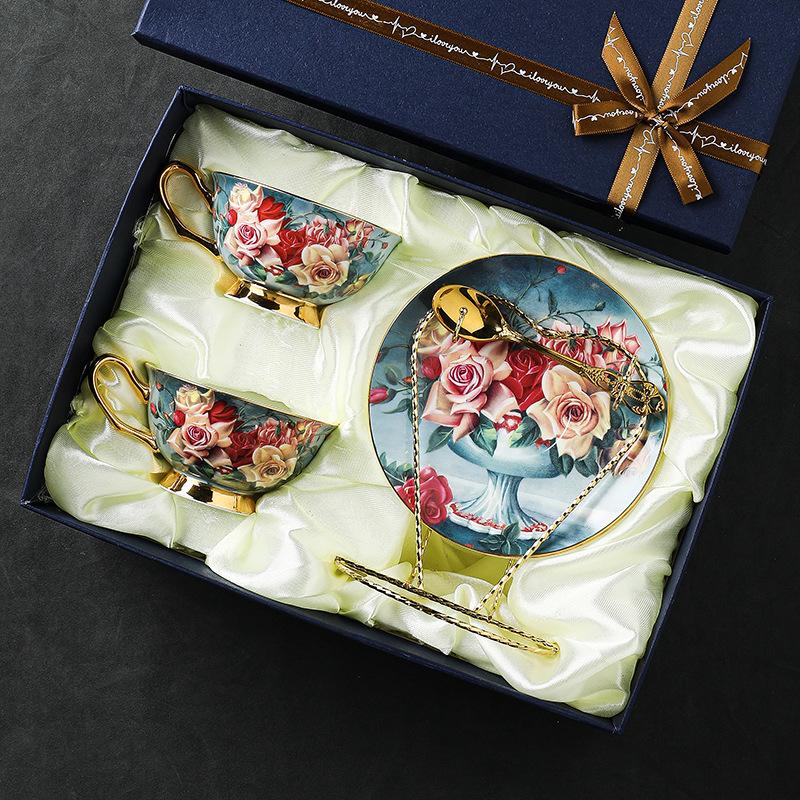 Yan Coffee Cup Chooses Bone China Afternoon Tea Tea Set Ceramic Gift Box Gift Gaoyan Premium Export Cup Saucer