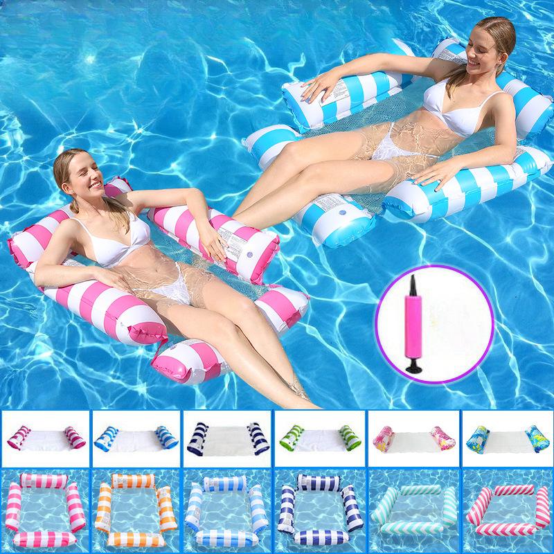 Outdoor Swimming Pool Foldable Striped Inflatable Floating Bed