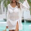 Summer Beach Smock T-shirt Women's Knitted Sweaters Lady Sexy Hollow Out Mesh Pullover See Through Casual Loose Long Sleeve Tops