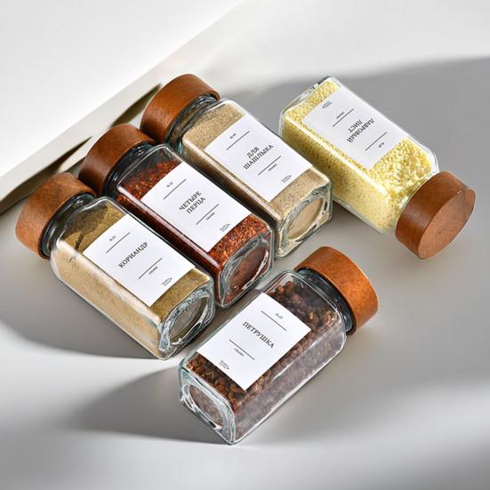 1 комплект баночек для специй с этикетками. Прозрачная бутылка для приправ. Простой в использовании контейнер для приправ для домашней кухни.