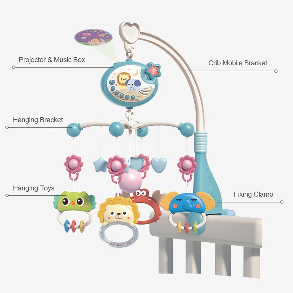 Милая детская кроватка-мобиль с музыкальными огнями, подвесные вращающиеся игрушки с проекцией звезд, игрушки для детской кроватки с дистанционным управлением, украшение для детской кроватки для ребенка