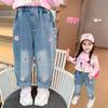 Джинсы для девочек, весна и осень, детские свободные, маленькие и средние детские корейские версии верхней одежды, модные брюки в западном стиле
