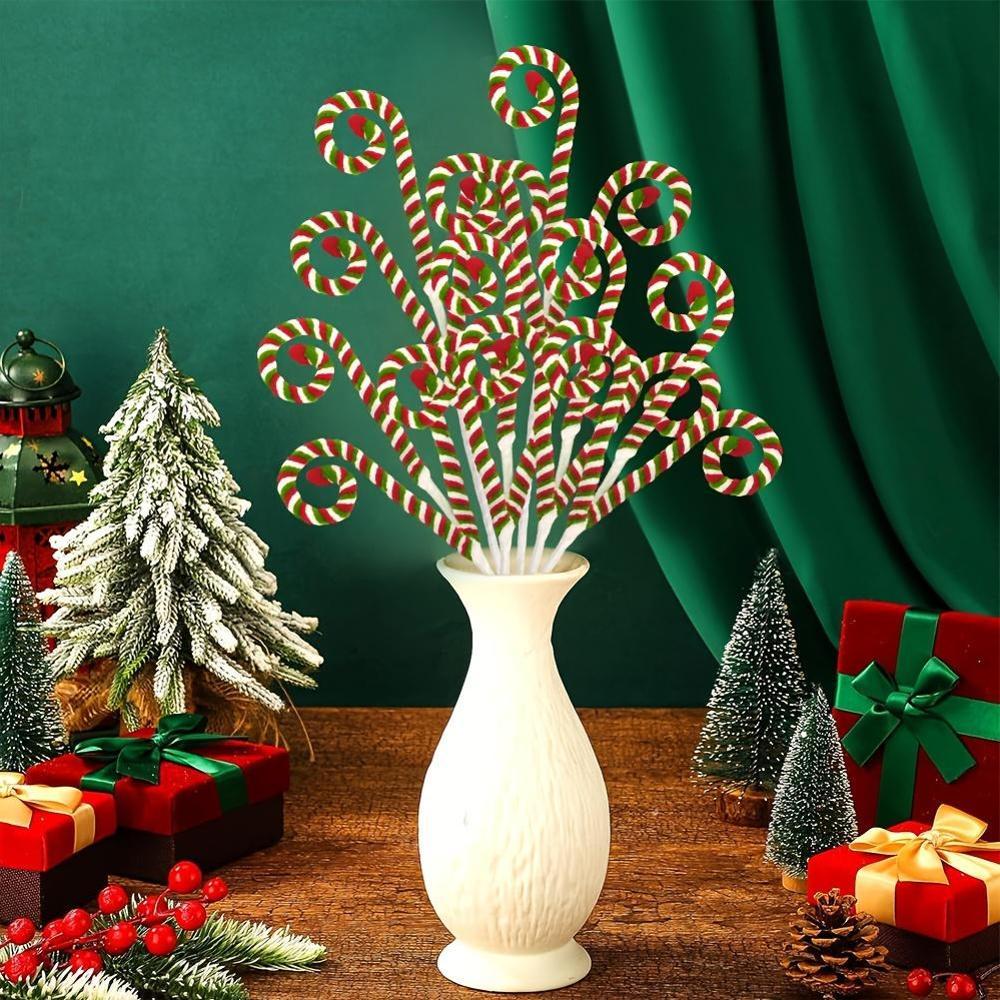 5 Pcs Festive Candy Cane Branches, Red, White Green Wool Curly Lollipop Decor for Christmas Tree Vase Filler Holiday Party Home Decoration