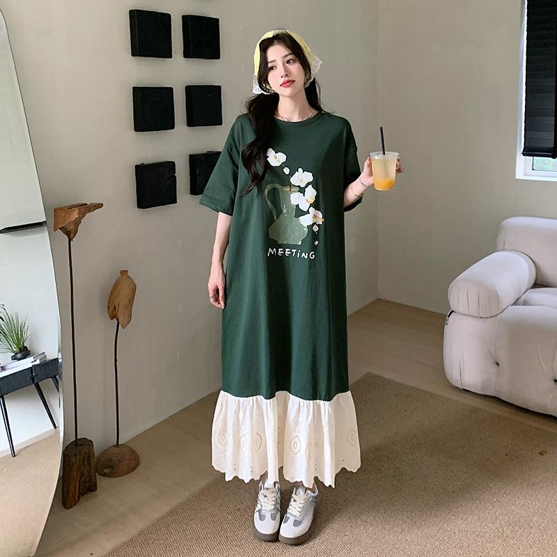 Dimanaf Women 2025 New Summer Plus Size Casual Basic Short Sleeve Oversize Pleated Long Shirt Dress Loose Dress