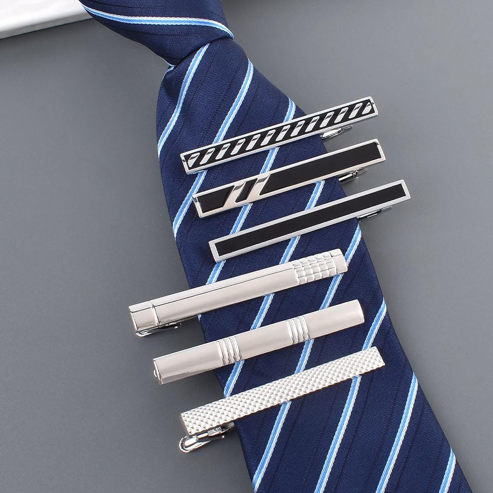 Tie Clip Set of Copper Tie Clips with Exquisite Business Suit 6 Different Designs for Various Perfect for Job and Men's 6 Rectangular, Enamel-Coated,