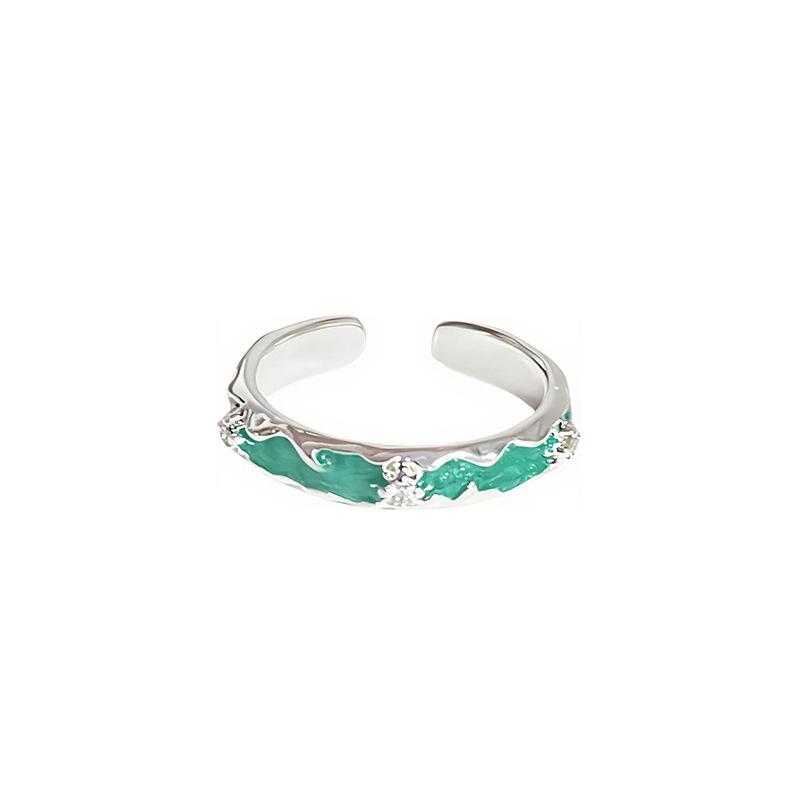 Cross Love Irregular Green Enamel Oil Drip Opening Ring Niche Light Luxury Premium Personality Ring